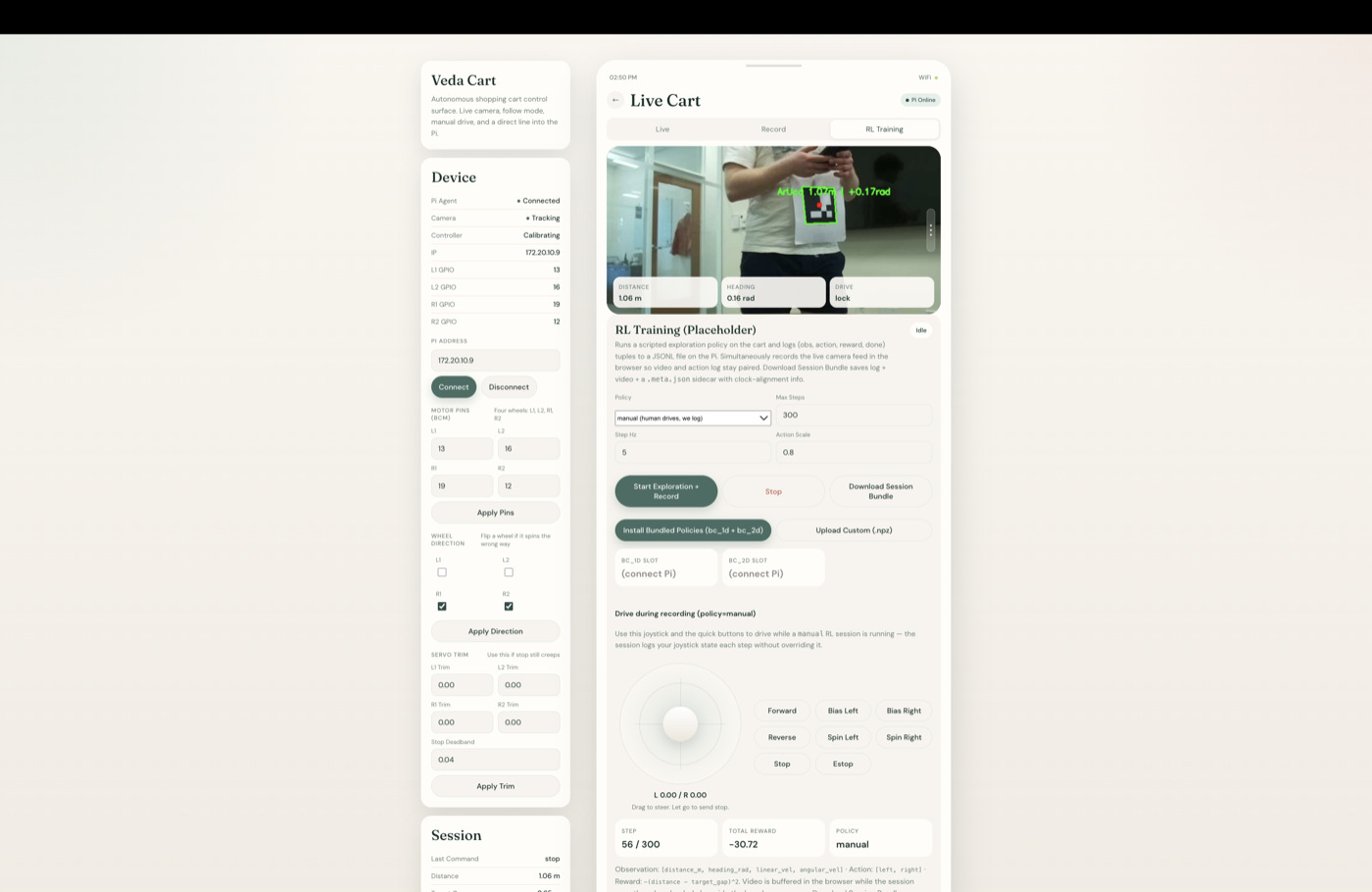 Vision Cart control dashboard